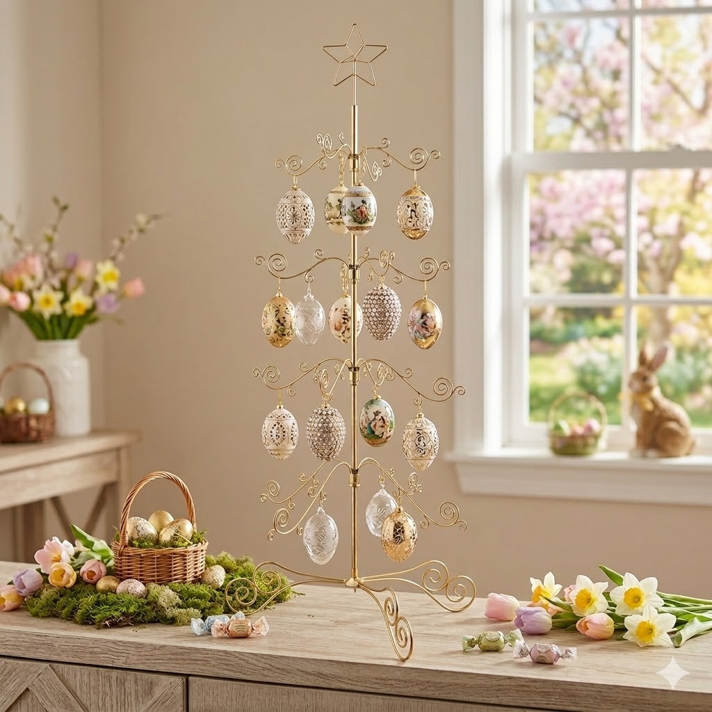 HOHIYA 3 Ft Wrought Iron Ornament Display Tree 56-Hook Metal Christmas Tree Alternative Sturdy Floor and Tabletop Stand for Glass Baubles Gold